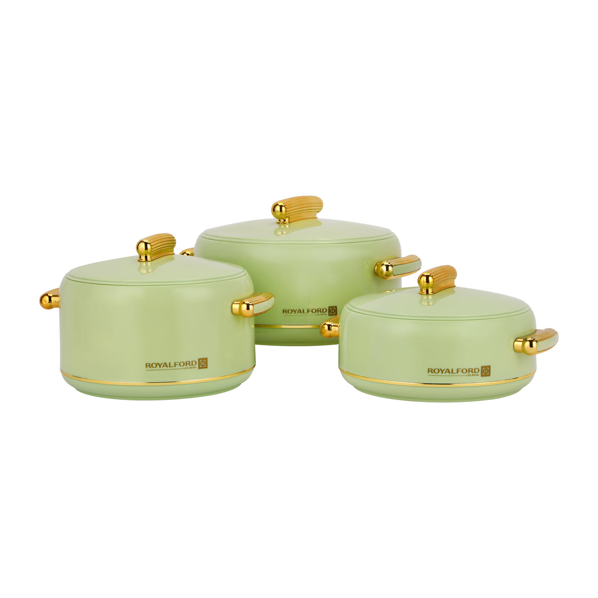 Royalford RF13017 Excelia Insulated Hot Pot 3PC Set | features stainless steel inner casing, premium PU insulation and three sizes to keep food hot,longer hours
