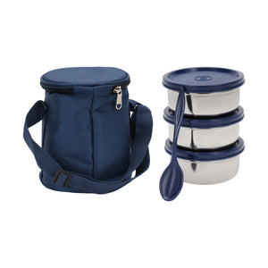 Royalford RF13042 3Pc Stainless Steel Lunch Box with Insulated Carry Bag | BPA Free | Leakproof Food Containers Tiffin Set | Perfect for Office, School & Travel