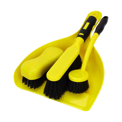 Royalford RF13045 4 Piece Dust Pan and Cleaning Brush Set |Floor Brush, Sink Brush and Hard Floor Scrub Brush | Durable Multi Purpose Cleaning Tools |Compact & Convenient