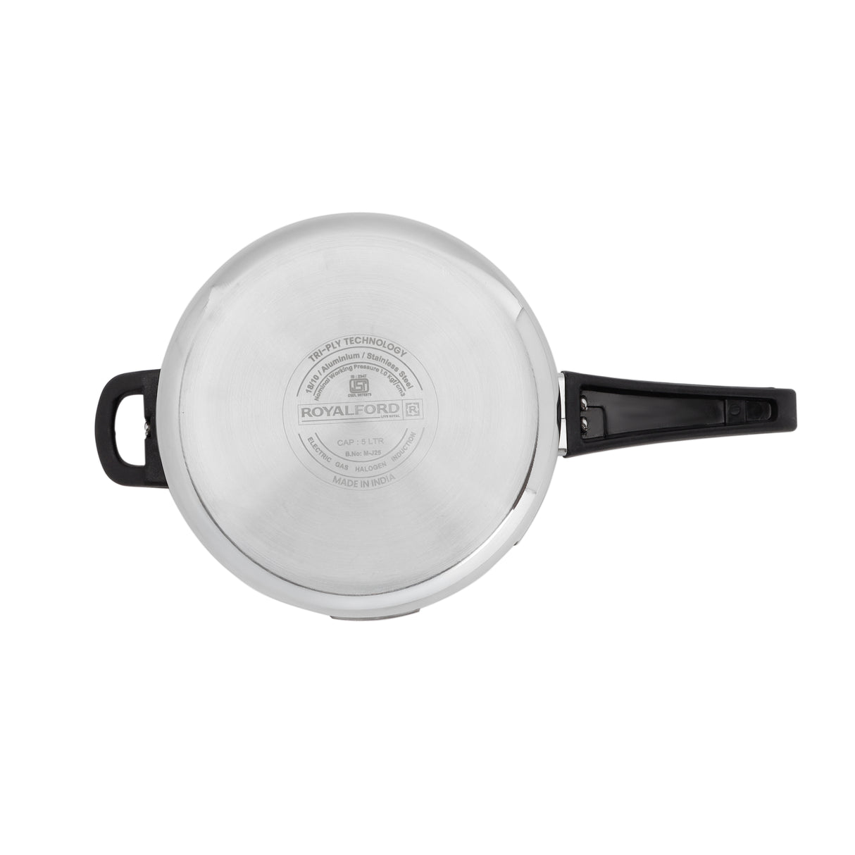RoyalFord RF13047 Triply Stainless Steel Pressure Cooker 5L | Triply Base | Induction Compatible Stainless Steel Cooker | 3X Faster Heating | Energy Efficient | Durable