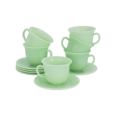 Royalford 12 Piece Opalware Cup and Saucer Set- RF13180/ 6 210 ml Tea Cups and 6 Saucers/ Chip-Resistant, Safe for Microwave and Dishwasher/ Green