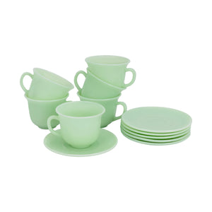 Royalford 12 Piece Opalware Cup and Saucer Set- RF13180/ 6 210 ml Tea Cups and 6 Saucers/ Chip-Resistant, Safe for Microwave and Dishwasher/ Green