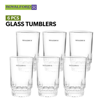 Royalford RF1385-GT6 6PCS Glass Tumbler Set |Clear Drinking Glasses | Durable Water Juice Beverage Cups | Elegant Transparent Drinkware Set for Kitchen & Dining Table Use