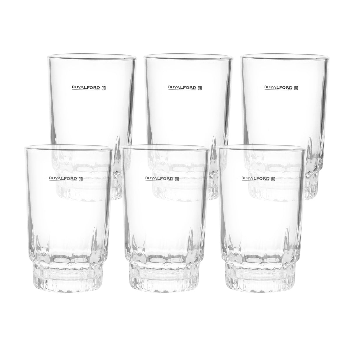 Royalford RF1385-GT6 6PCS Glass Tumbler Set |Clear Drinking Glasses | Durable Water Juice Beverage Cups | Elegant Transparent Drinkware Set for Kitchen & Dining Table Use