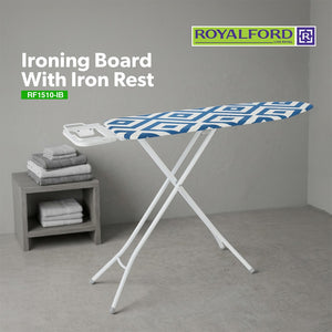 RoyalFord RF1510-IB Foldable Ironing Board | Iron Rest Thick Foam Padding Heat Resistant Cover | Sturdy Steel Frame | Anti Slip Legs | Adjustable Height Iron Table