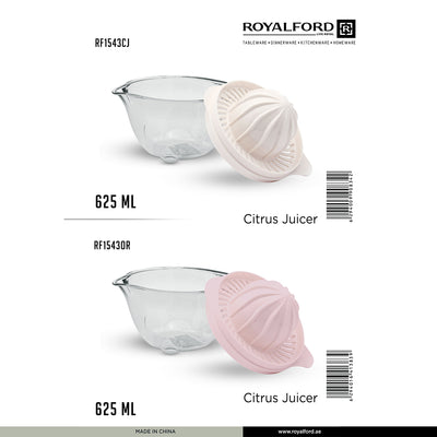 Royalford RF1543CJ Citrus Juicer | 625ML Manual Lemon Orange Juicer with Strainer | Measuring Bowl | Easy Pour Spout | Durable Fruit Juice Extractor  for Home Use