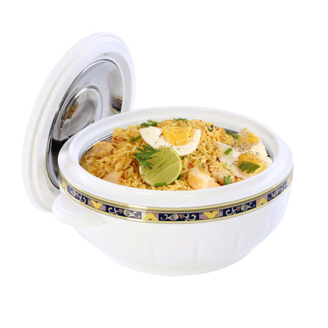 Royalford RF1638 Classic Deluxe Casserole 1600ml | Highly Insulated Stainless Steel Hot Pot with Steel Lid & Inner Bowl for Serving Rice, Curry, Biryani & Chapati
