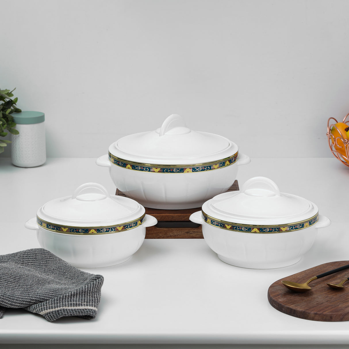 Royalford RF1643 Classic Deluxe Casserole Set | Highly Insulated Stainless Steel Hot Pot with Lid | 3-Piece Set 1200ml + 1600ml + 2500ml for Long-Lasting Heat Retention