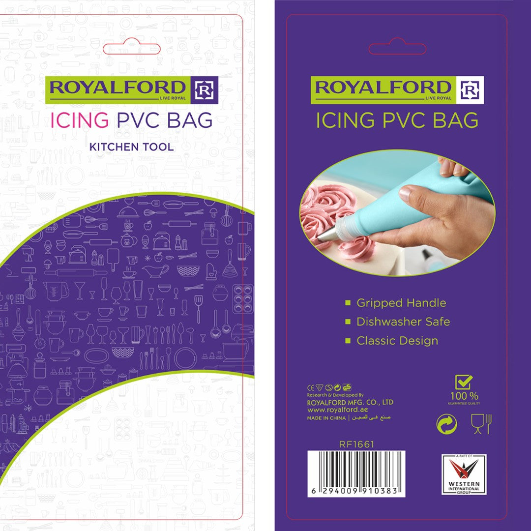 Royalford RF1661 Icing PVC Bag| reusable cake decorating tool with durable PVC| gripped handle for control & dishwasher safe, perfect for baking and icing tasks|