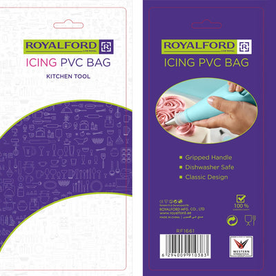 Royalford RF1661 Icing PVC Bag| reusable cake decorating tool with durable PVC| gripped handle for control & dishwasher safe, perfect for baking and icing tasks|