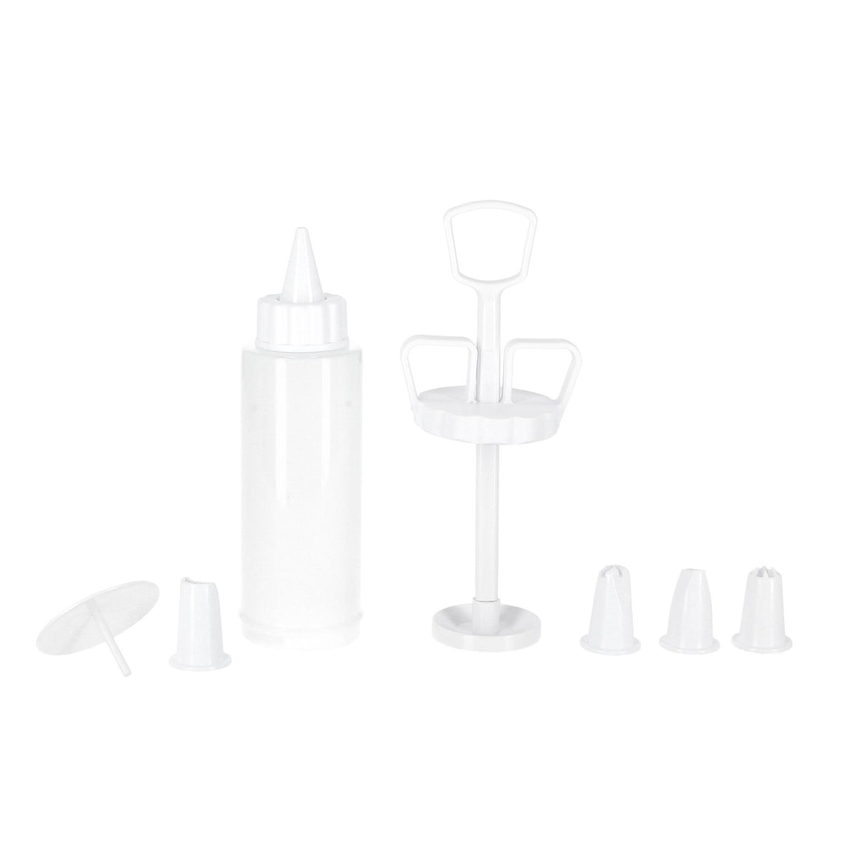 Royalford RF1662-IS5 icing syringe set with 5 nozzles | flower nail, made from durable PP material and ideal for cake decorating| icing designs, and baking use|