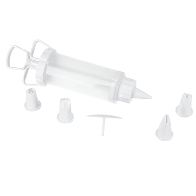 Royalford RF1662-IS5 icing syringe set with 5 nozzles | flower nail, made from durable PP material and ideal for cake decorating| icing designs, and baking use|