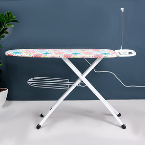 Royalford RF1967IB Ironing Board with Socket | Foldable Iron Board with 100% Cotton Cover| 10mm Foam Padding | Sturdy Metal Frame & Cord Antenna | Elegant Floral Design