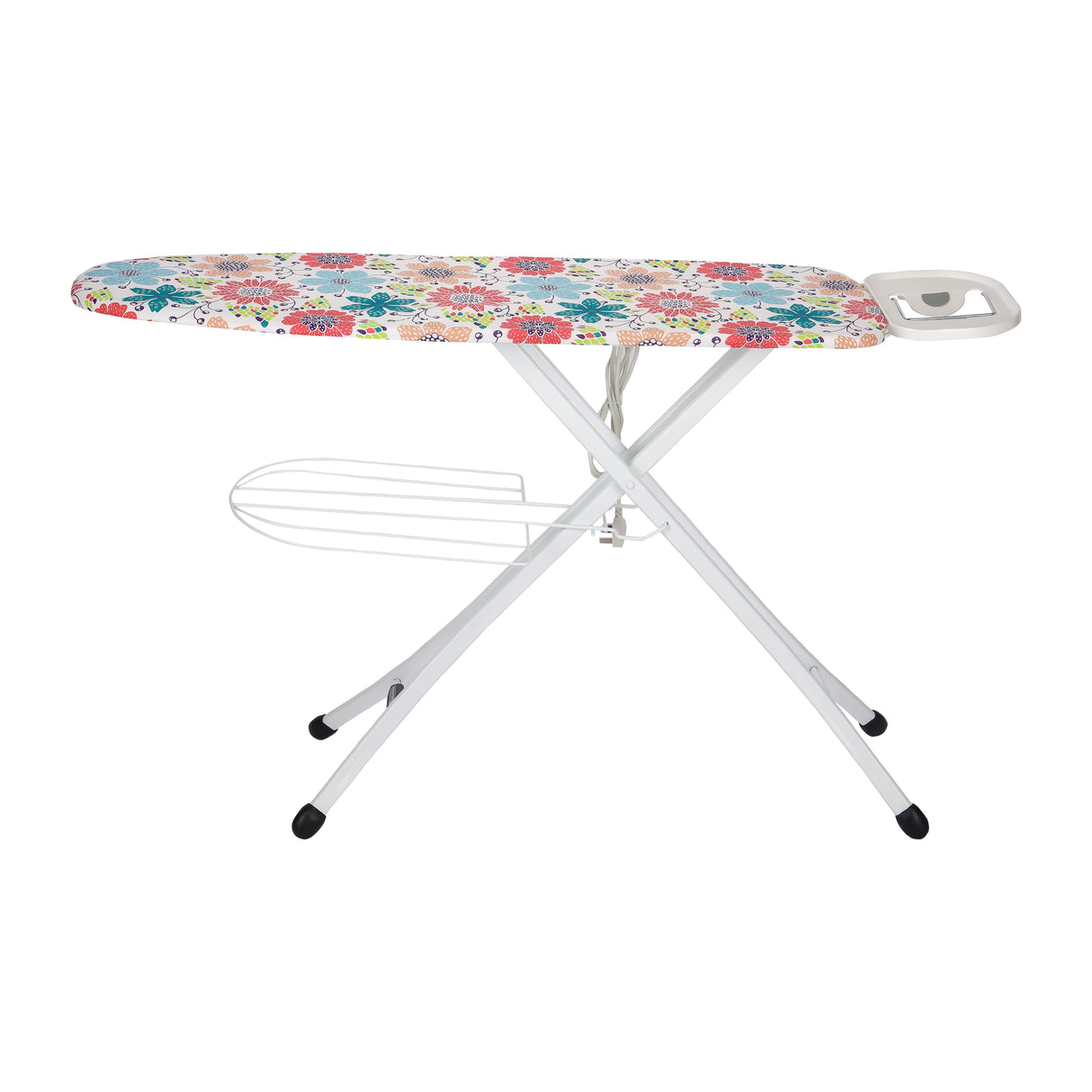 Royalford RF1967IB Ironing Board with Socket | Foldable Iron Board with 100% Cotton Cover| 10mm Foam Padding | Sturdy Metal Frame & Cord Antenna | Elegant Floral Design