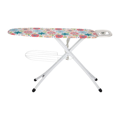Royalford RF1967IB Ironing Board with Socket | Foldable Iron Board with 100% Cotton Cover| 10mm Foam Padding | Sturdy Metal Frame & Cord Antenna | Elegant Floral Design