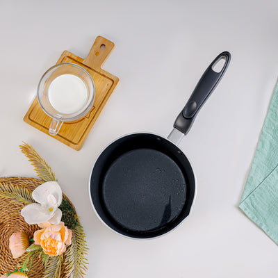 Royalford RF2011-MP16 Aluminium Milk Pan |  Durable Non-Stick Coating |  2-Layer Construction |  Heat-Resistant Handle | Multi-Hob Compatibility & PFOA-Free Design