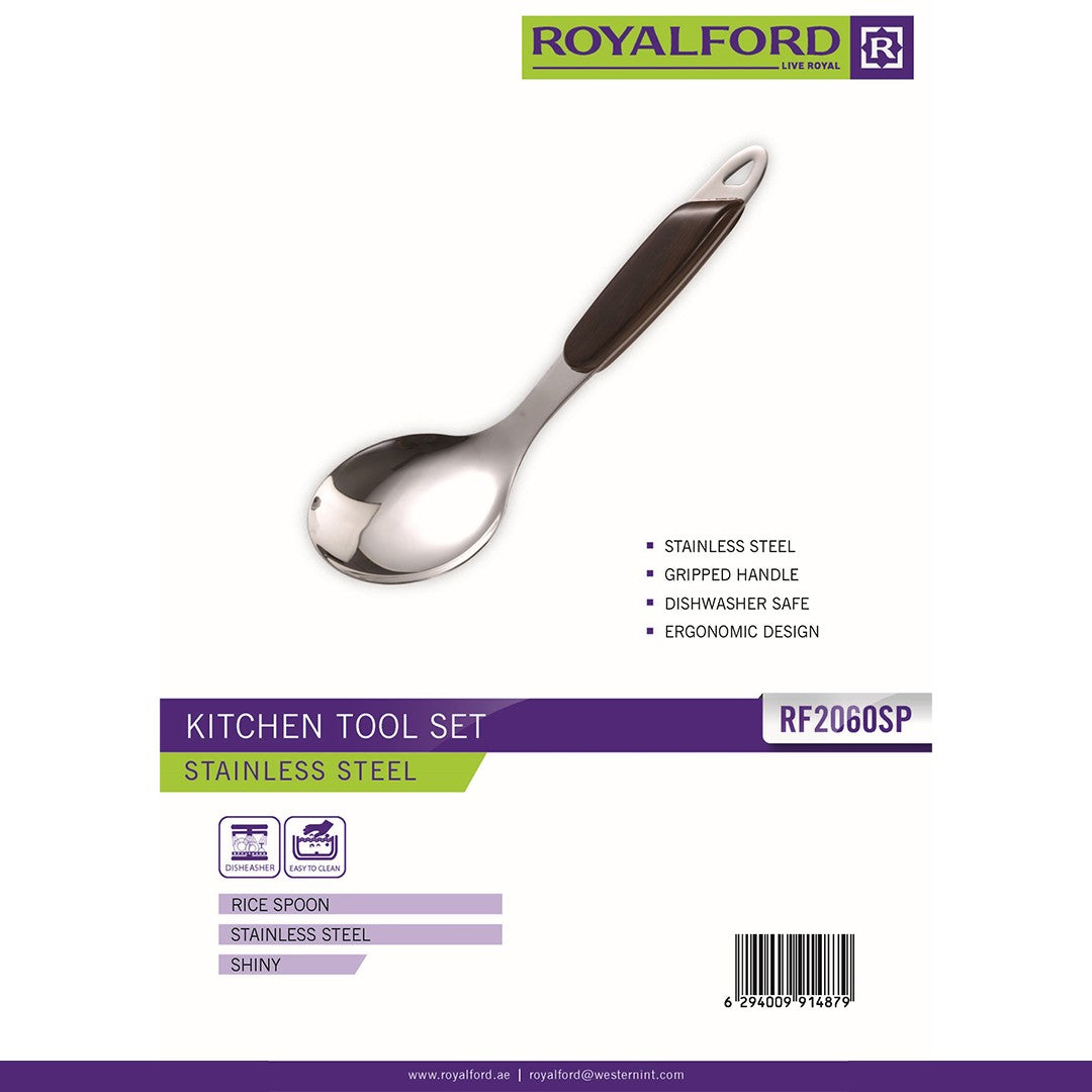 Royalford RF2060 Stainless Steel Rice Spoon| ergonomic grip handle & durable rust-resistant build| dishwasher safe, ideal for serving rice, grains, and everyday use|