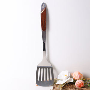 Royalford RF2064ST Stainless Steel Slotted Turner| Ergonomic Handle, Dishwasher Safe & Durable Kitchen Spatula Tool| Shiny Finish Oil Drain Slots for Cooking Serving Use|