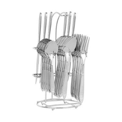 Royalford RF2086-CS24 Stainless Steel Cutlery Set 25 PCS with stand |durable, rust resistant construction with a polished finish, ergonomic design and organized storage