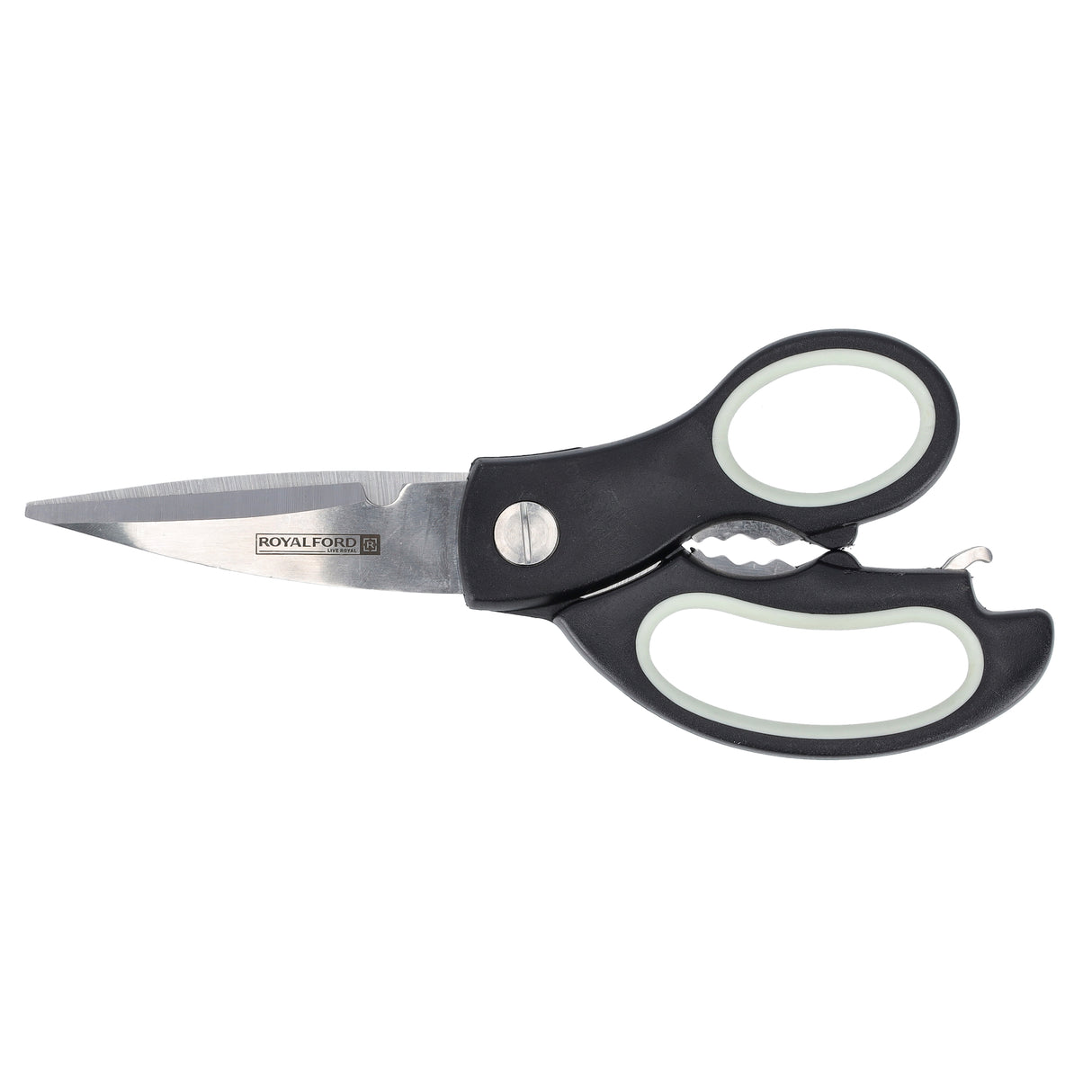 Royalford RF2190N 3 in 1 Kitchen Scissors | Stainless Steel Blades|  Multipurpose Kitchen Shears with Bottle Opener & Nut Cracker| Ergonomic Non Slip Handle for Food Prep