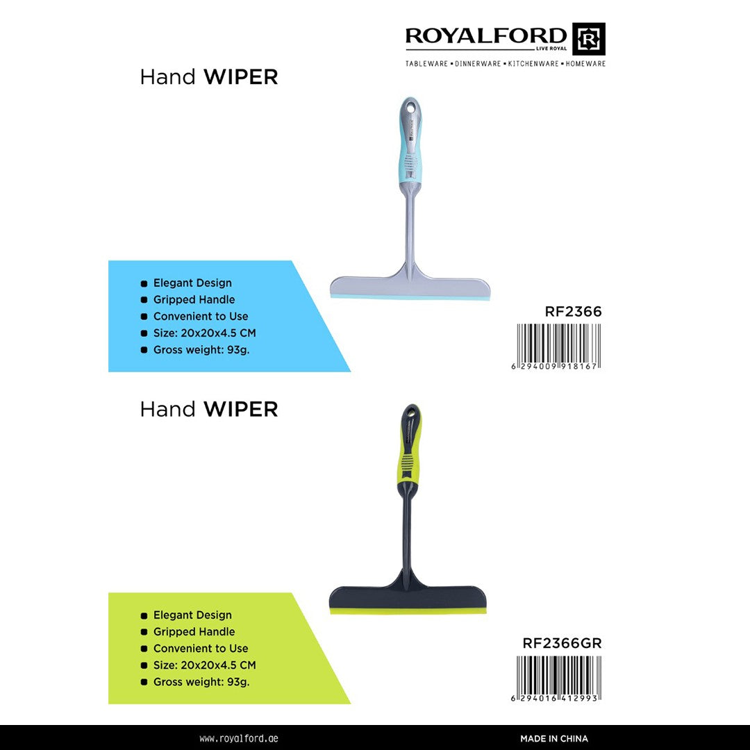 Royalford RF2366 Hand Wiper | Multi-Purpose Streak-Free Cleaning Squeegee with Ergonomic Non-Slip Grip Handle for Windows, Mirrors, Glass, Tiles & Shower Screens