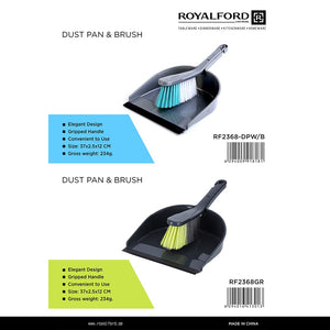 Royalford RF2368GR dustpan and brush set| elegant design with durable build and ergonomic grip| ideal for cleaning dust and debris in home, kitchen and office|