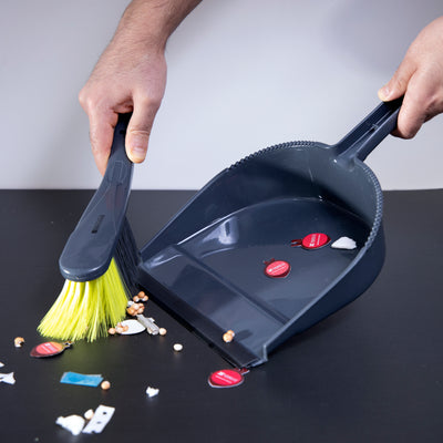 Royalford RF2368GR dustpan and brush set| elegant design with durable build and ergonomic grip| ideal for cleaning dust and debris in home, kitchen and office|