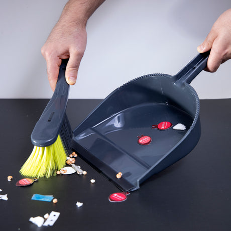 Royalford RF2368GR dustpan and brush set| elegant design with durable build and ergonomic grip| ideal for cleaning dust and debris in home, kitchen and office|