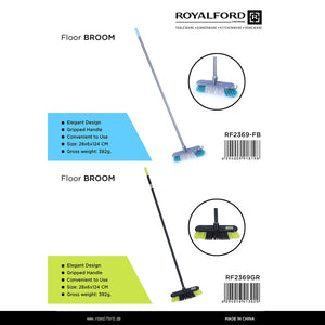 Royalford RF2369GR Floor Broom with Long Handle | Durable Bristle Sweeping Brush for Home, Kitchen & Office Floors| Ergonomic Grip Cleaning Broom for Dust Dirt & Debris