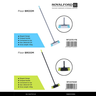Royalford RF2370GR Floor Broom | 124cm Long Handle & Durable Bristles | Household Cleaning Broom for Tiles, Marble, Wooden Floors |Indoor Sweeping Brush with Grip Handle