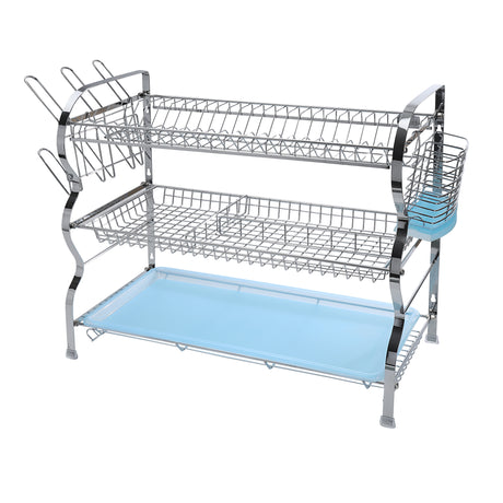 Royalford RF2569 3 Layer Dish Rack is made from durable iron with a polished finish| featuring three spacious tiers, removable drip trays and side utensil holders.