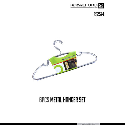 Royalford RF2574 6PCS Metal Hanger Set| Heavy-Duty Chrome-Plated Rust-Resistant Clothes Hangers | Shoulder Notches| Slim Space-Saving Design for Shirts, Dresses & Jackets