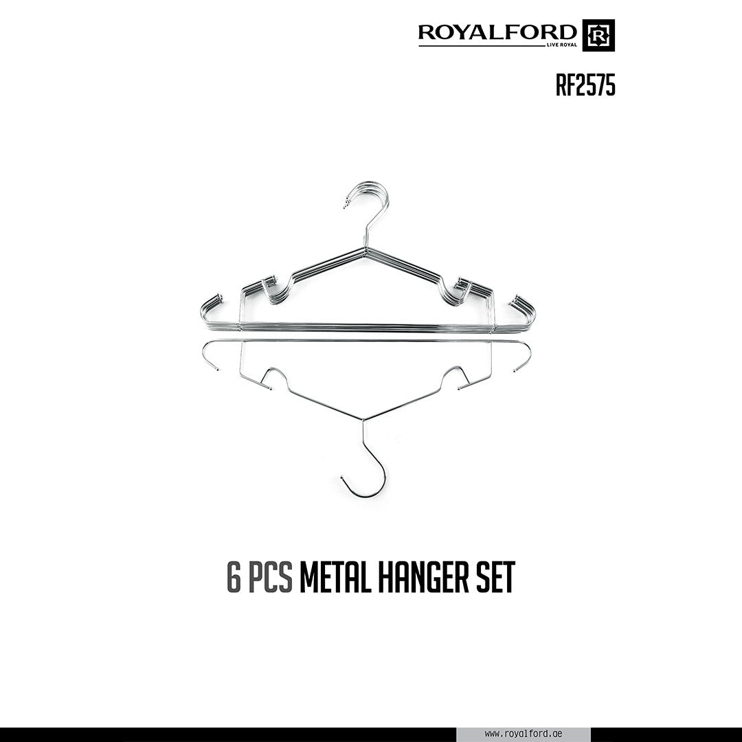 Royalford RF2575 6PCS Metal Hanger Set | Chrome-Plated Multi-Hook Rust-Resistant Clothes Hangers | Space-Saving Design | Perfect for Shirts, Pants, Dresses & Accessories