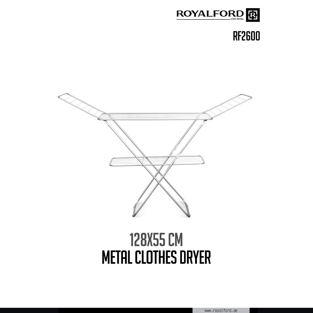 Royalford RF2600-IB Metal Clothes Dryer | Foldable Drying Rack |Large Multi-Level Drying Space| Durable Steel Construction |Suitable For Indoor & Outdoor Laundry Drying
