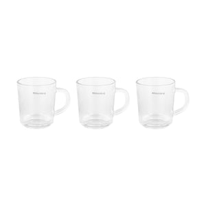 Royalford RF2752-GW glass tumbler set 220ml 3pcs| made from durable clear glass with ergonomic handles| ideal for tea, coffee & beverages, perfect for daily use|