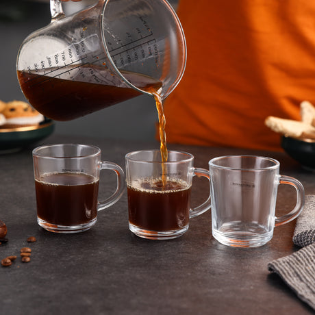Royalford RF2752-GW glass tumbler set 220ml 3pcs| made from durable clear glass with ergonomic handles| ideal for tea, coffee & beverages, perfect for daily use|