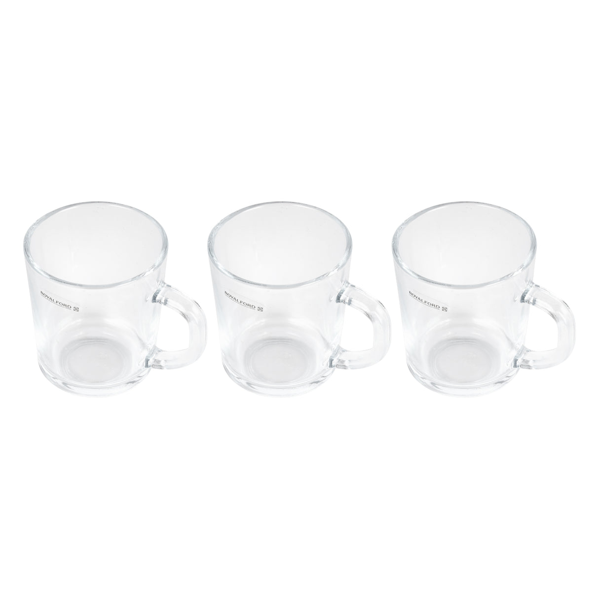 Royalford RF2752-GW glass tumbler set 220ml 3pcs| made from durable clear glass with ergonomic handles| ideal for tea, coffee & beverages, perfect for daily use|