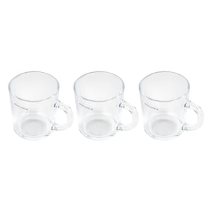 Royalford RF2752-GW glass tumbler set 220ml 3pcs| made from durable clear glass with ergonomic handles| ideal for tea, coffee & beverages, perfect for daily use|