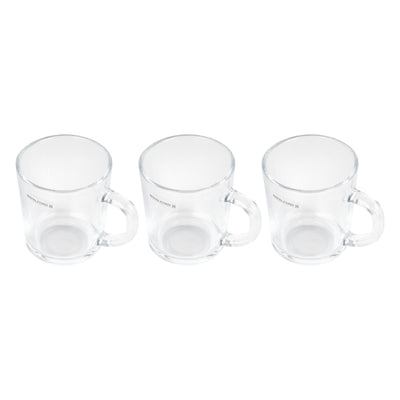 Royalford RF2752-GW glass tumbler set 220ml 3pcs| made from durable clear glass with ergonomic handles| ideal for tea, coffee & beverages, perfect for daily use|