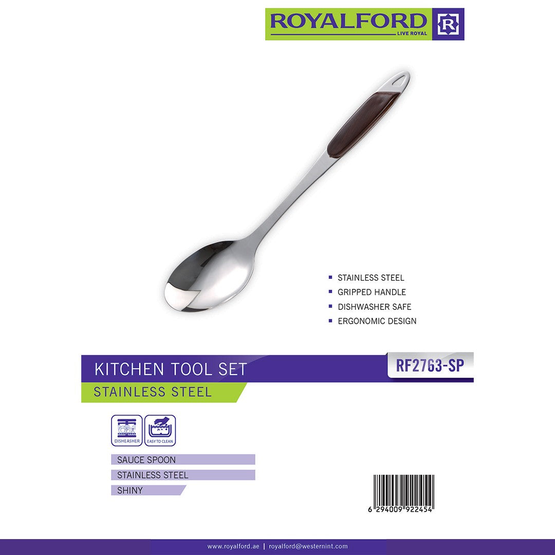 Royalford RF2763-SP Stainless Steel Sauce Spoon | Ergonomic Grip Handle| Durable Kitchen Serving Spoon for Sauce, Soup, Curry & Gravy | Dishwasher Safe Cooking Tool