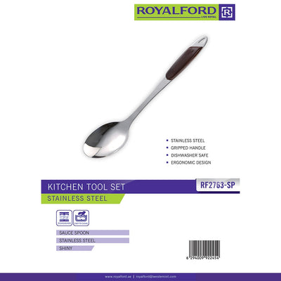 Royalford RF2763-SP Stainless Steel Sauce Spoon | Ergonomic Grip Handle| Durable Kitchen Serving Spoon for Sauce, Soup, Curry & Gravy | Dishwasher Safe Cooking Tool