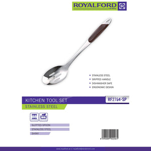 Royalford RF2764-SP Stainless Steel Slotted Spoon | Ergonomic Gripped Handle | Durable Shiny Finish| Heat Resistant Cooking Utensil| Dishwasher Safe Slotted Serving Spoon