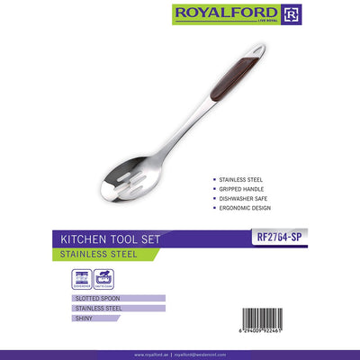 Royalford RF2764-SP Stainless Steel Slotted Spoon | Ergonomic Gripped Handle | Durable Shiny Finish| Heat Resistant Cooking Utensil| Dishwasher Safe Slotted Serving Spoon