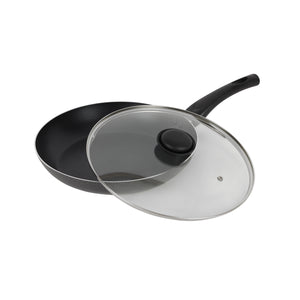 Royalford RF2953 Non-Stick Frypan with Glass Lid| 3 Layer PFOA & Lead Free Coating| Premium Aluminium Body| Bakelite Handle| Gas & Induction Compatible Cookware Pan Set