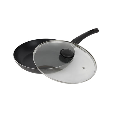 Royalford RF2953 Non-Stick Frypan with Glass Lid| 3 Layer PFOA & Lead Free Coating| Premium Aluminium Body| Bakelite Handle| Gas & Induction Compatible Cookware Pan Set