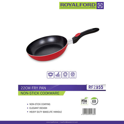 Royalford RF2955 22cm Non-Stick Fry Pan | Heavy Duty Bakelite Handle | PFOA Free Eco Friendly Coating | Multi Cooktop Compatible for Gas Electric Ceramic Halogen Use