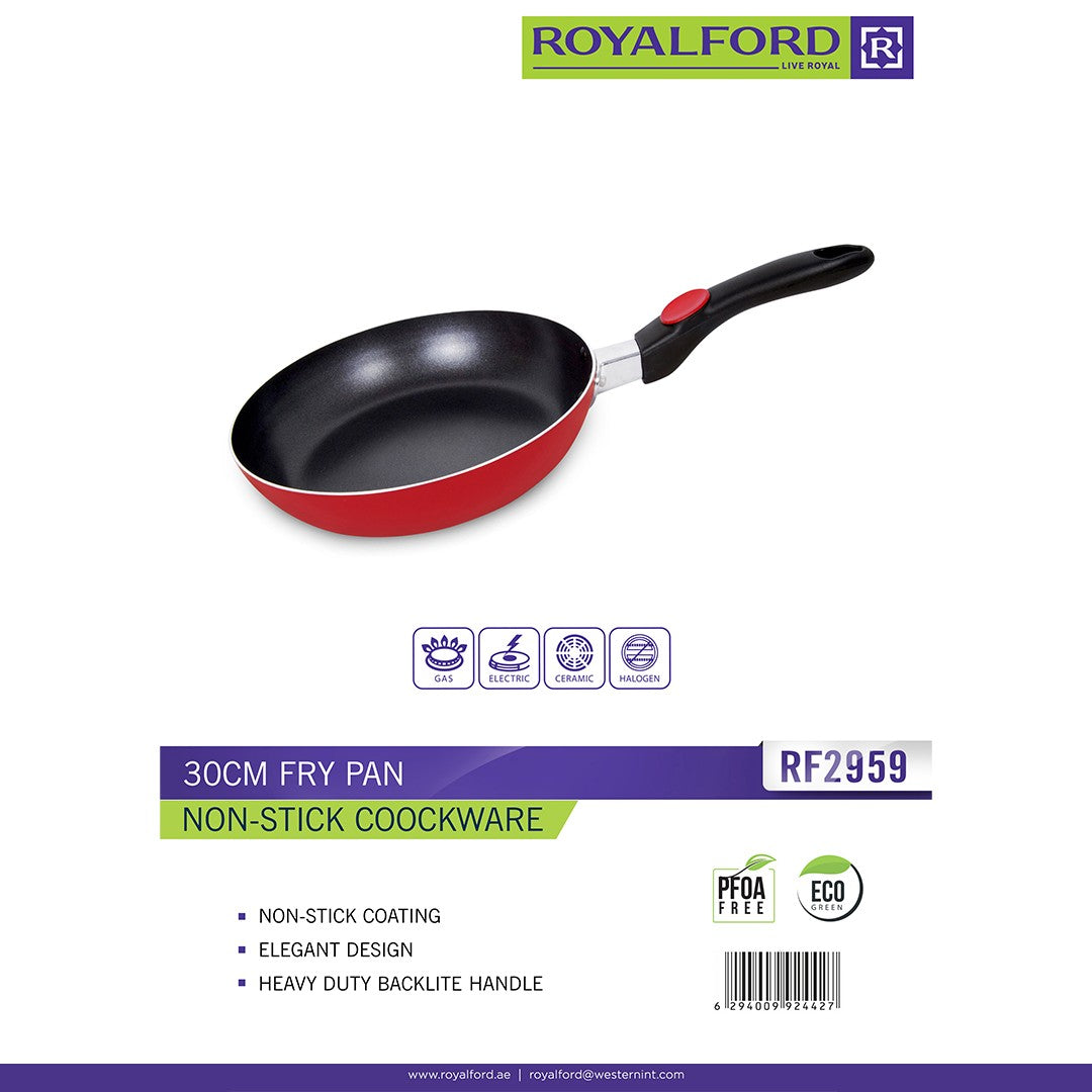 Royalford RF2959 30cm Non-Stick Fry Pan | Heavy-Duty Bakelite Handle| PFOA-Free Eco-Friendly Coating | Multi Cooktop Compatible Design for Everyday Healthy Cooking