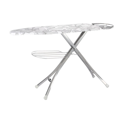 Royalford RF365IBL Ironing Board with Iron Rest, Clothes Rack | 100% Cotton Cover & 10mm Foam Pad | Adjustable height  | Powder-Coated Steel Legs | Foldable Design