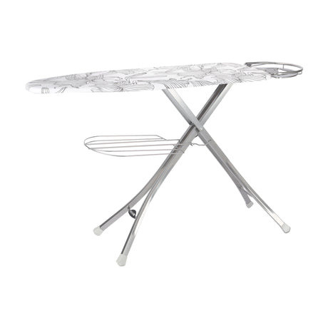 Royalford RF365IBL Ironing Board with Iron Rest, Clothes Rack | 100% Cotton Cover & 10mm Foam Pad | Adjustable height  | Powder-Coated Steel Legs | Foldable Design