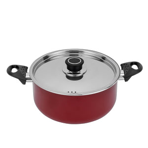 Royalford RF389C22 22CM Aluminium Casserole with Stainless Steel Lid | 3-Layer Non-Stick Coating |  3.0MM Thick Body |  CD Bottom |  Heat-Resistant Bakelite Handles